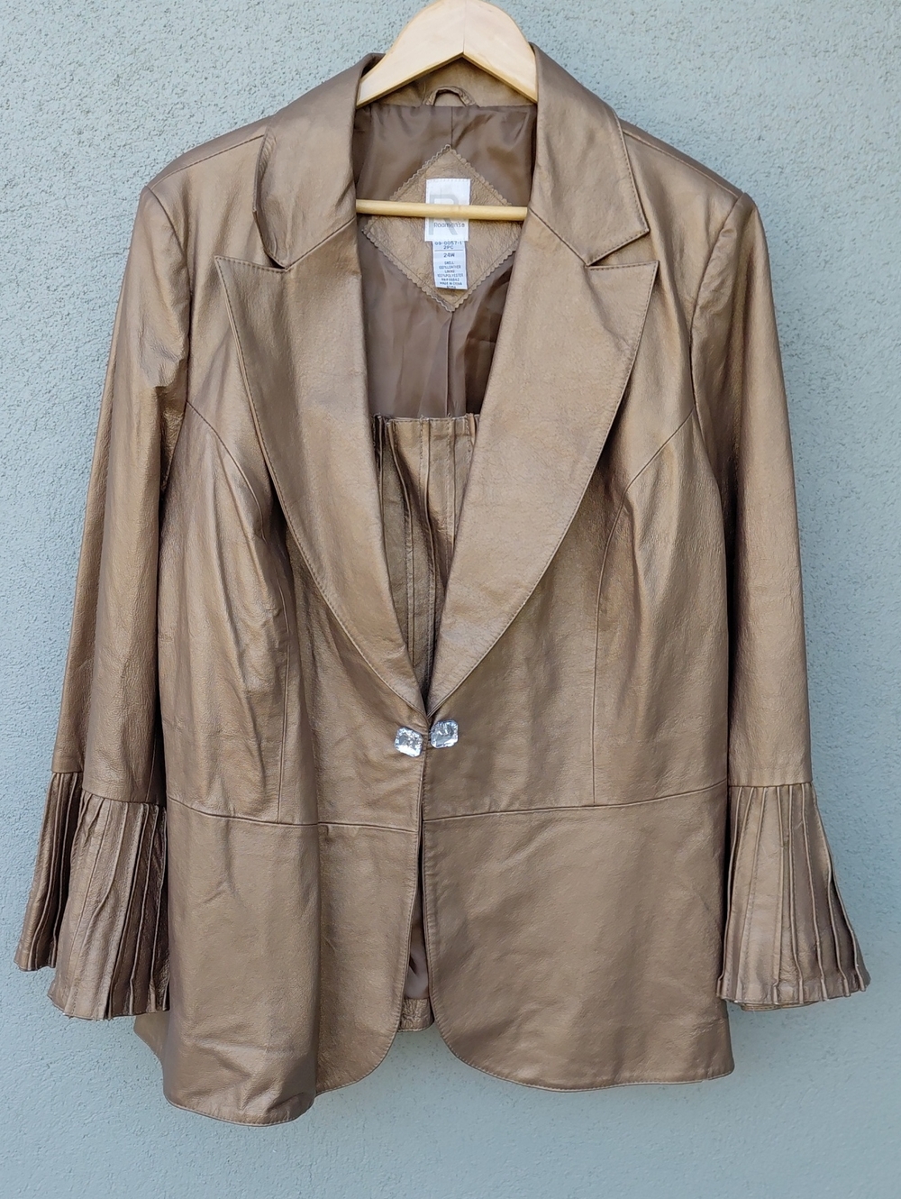 Roaman's Metallic Gold Leather Blazer Suit Jacket Women's 24W Drag Queen